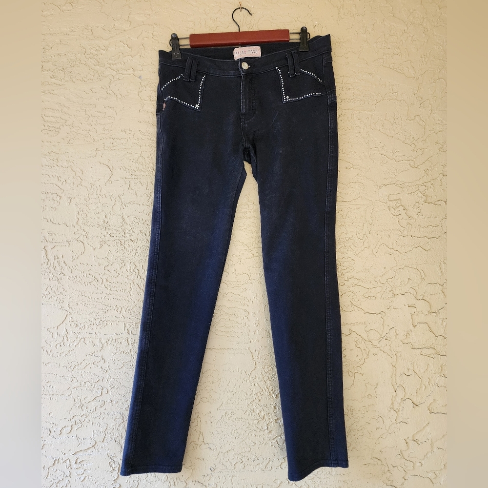 Beverly Jeans Black Rhinestone "Y" Pocket Skinny Jeans - Size 7